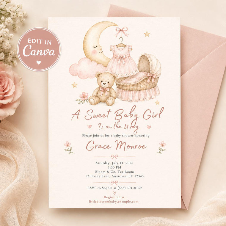 Pink Vintage Baby Girl Shower Invitation