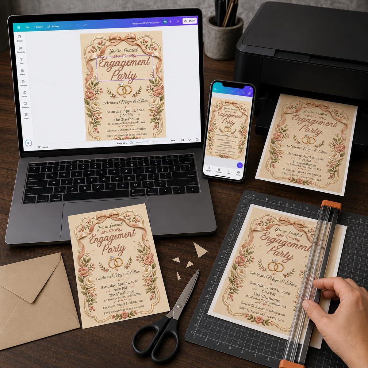 Pink Vintage Engagement Party Invitation — elegant engagement party design