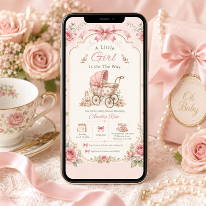 Pink Vintage Girl Baby Shower Invitation — coquette baby shower design
