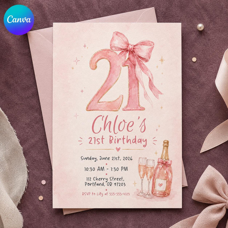Pink Watercolor 21st Birthday Invitation for Girls
