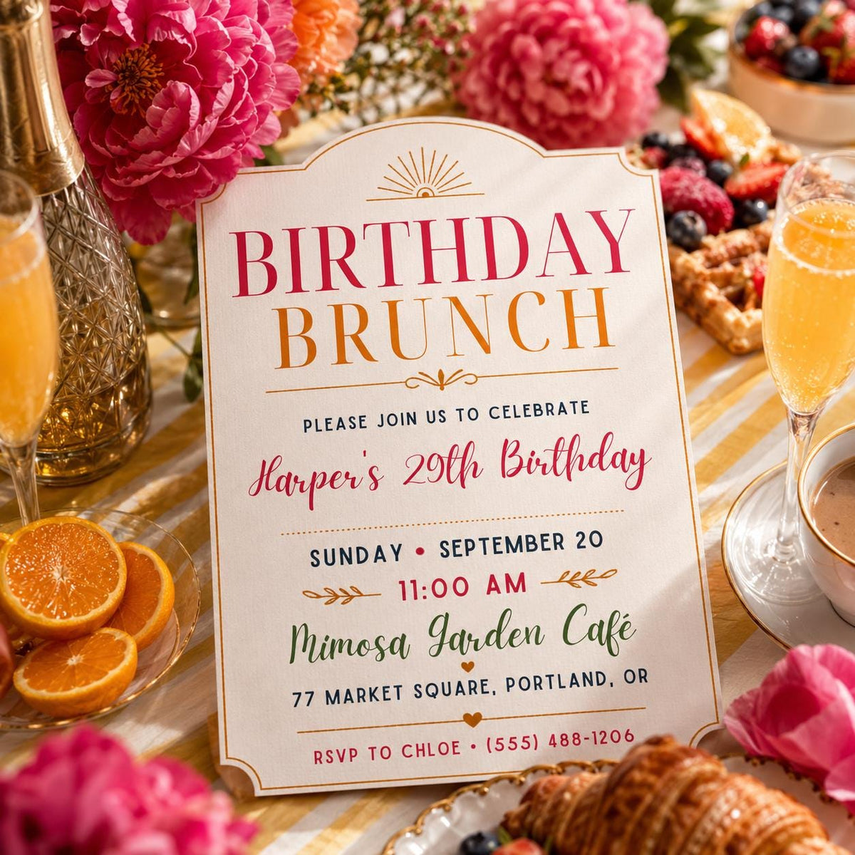 Pink Watercolor Birthday Brunch Invitation — invitation you personalize in Canva