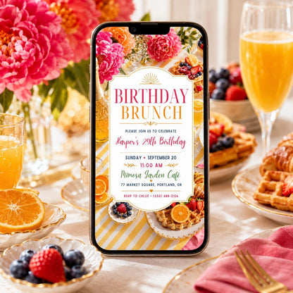 Pink Watercolor Birthday Brunch Invitation — floral birthday party design
