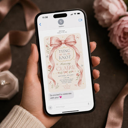Pink Watercolor Bridal Shower Invitation — bow design