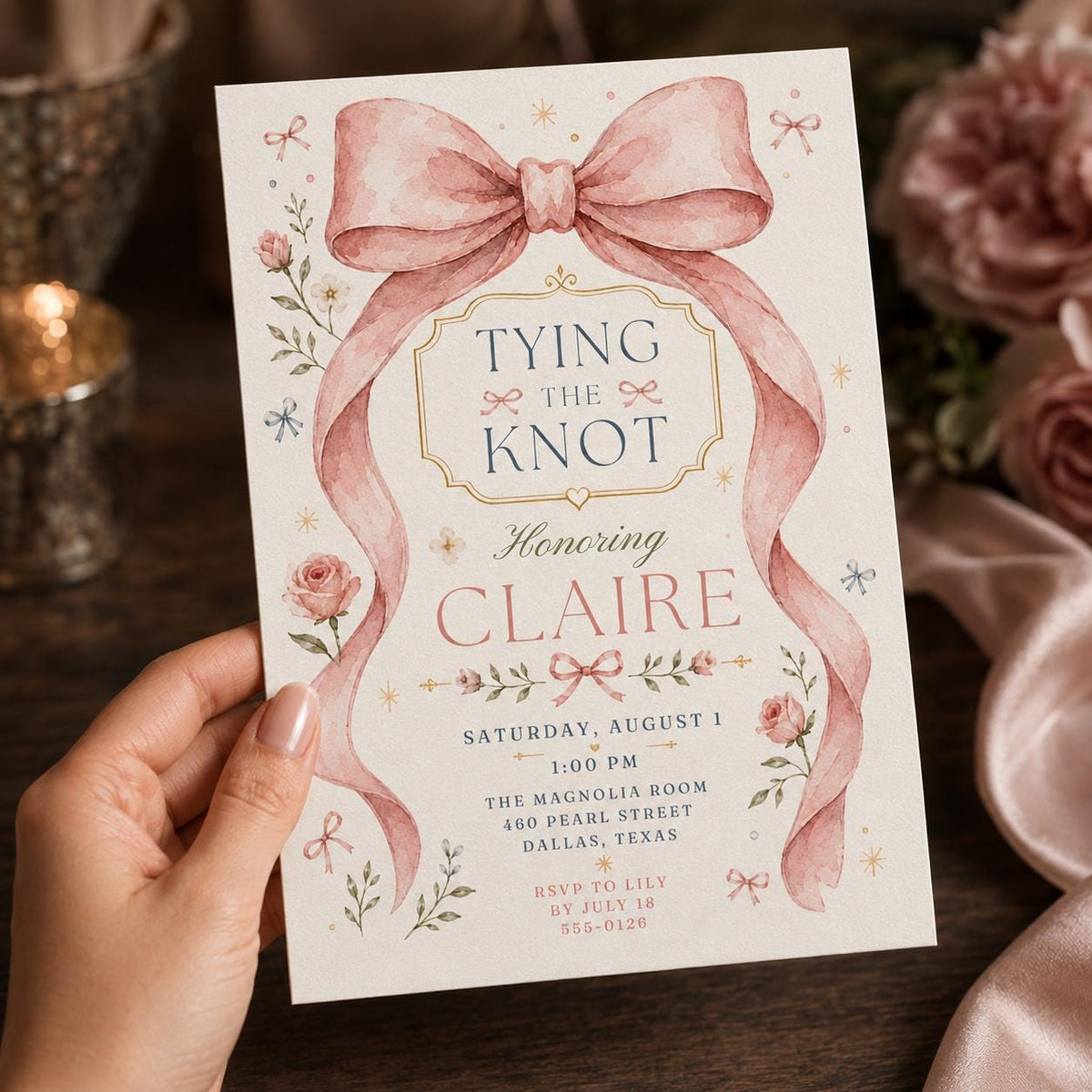 Pink Watercolor Bridal Shower Invitation — invitation you personalize in Canva