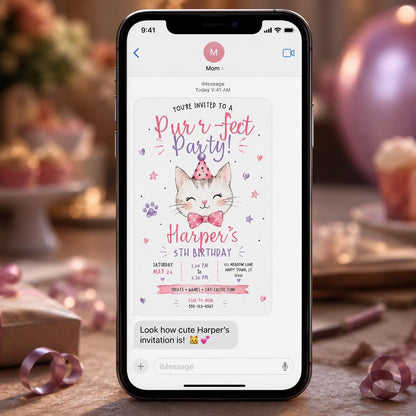 Pink Watercolor Cat 5th Birthday Invitation for Girls — invitation you personalize in Canva