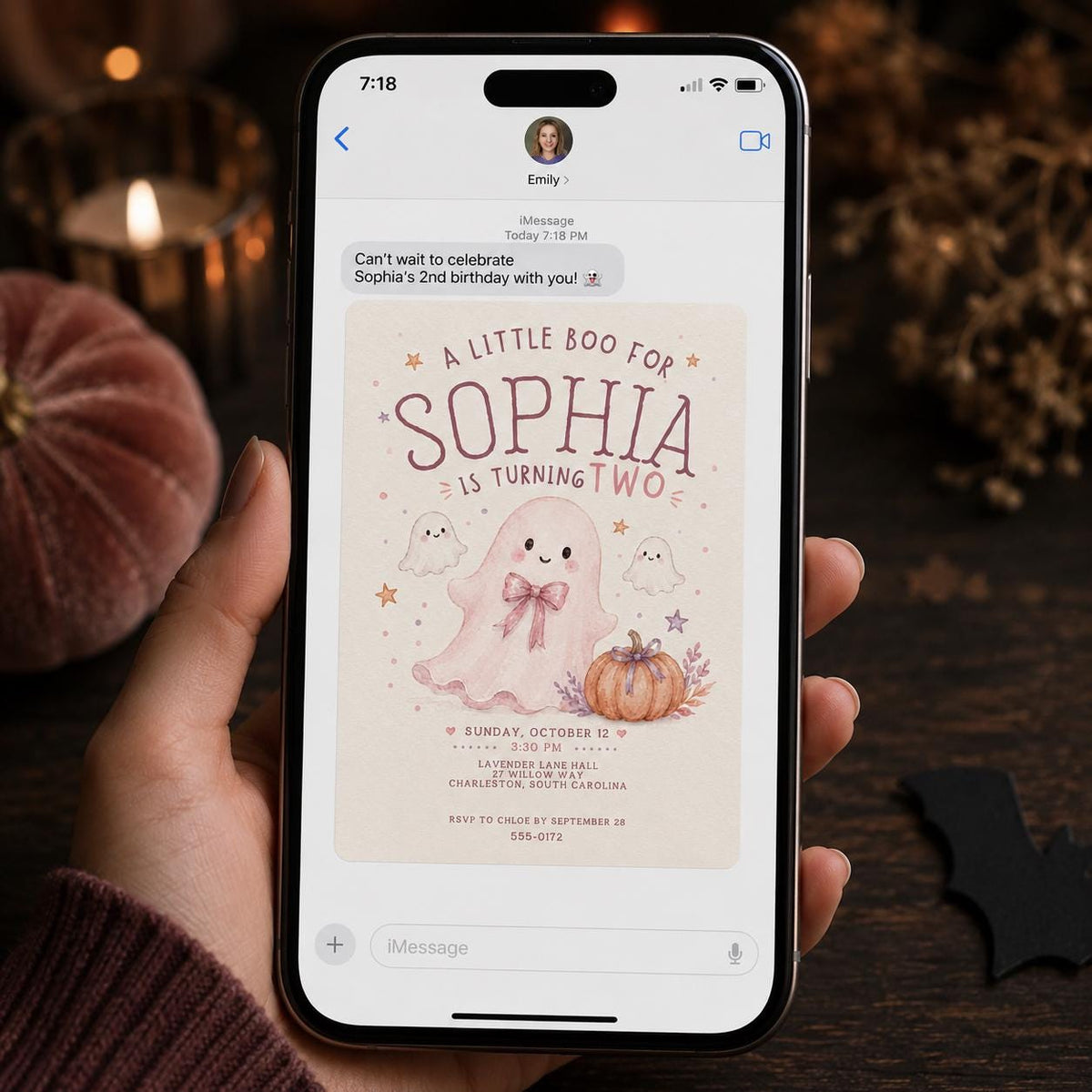 Pink Watercolor Ghost 2nd Birthday Invitation — invitation you personalize in Canva