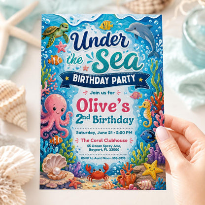 Pink Watercolor Mermaid Birthday Invitation — birthday party stationery by VoltBy
