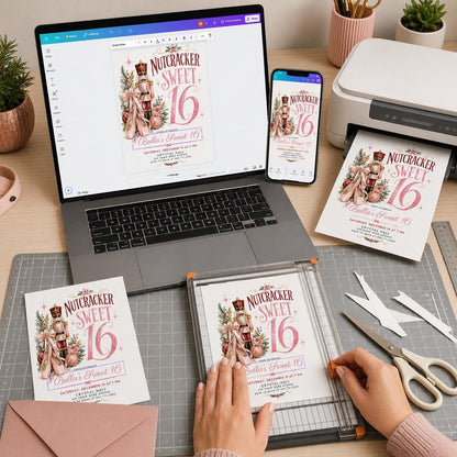 Pink Watercolor Nutcracker Sweet 16 Invitation — print-ready sweet 16 design from VoltBy