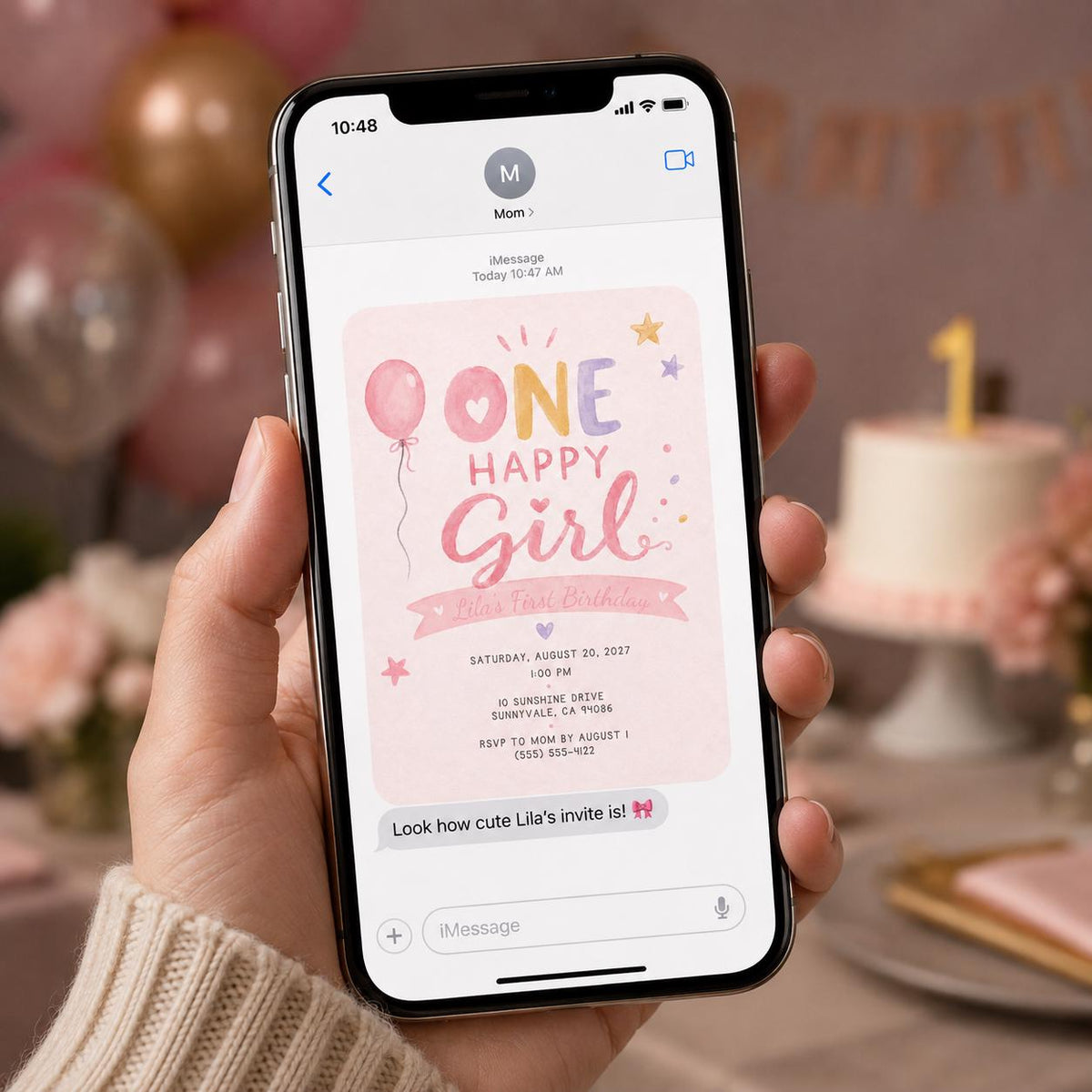 Pink Watercolor One Happy Girl First Birthday Invitation — invitation you personalize in Canva