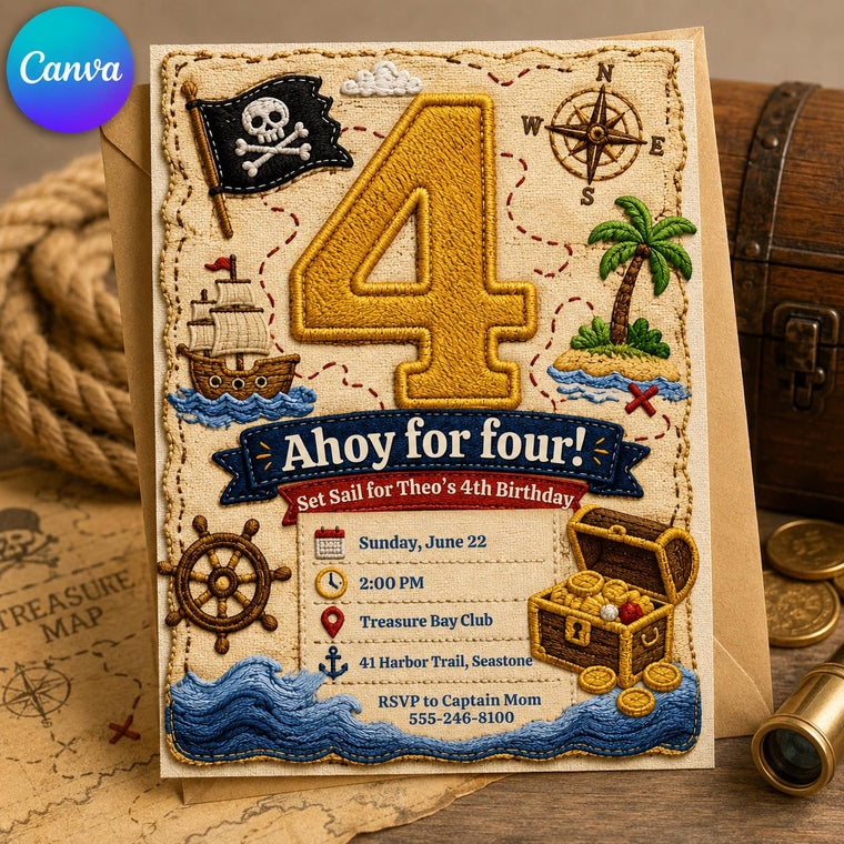 Pirate Birthday Invitation: Ahoy for Four Pirate Party