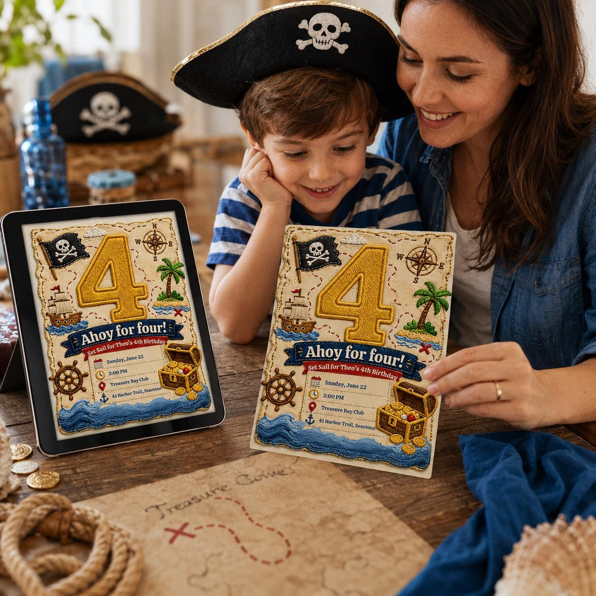 Pirate Birthday Invitation: Ahoy for Four Pirate Party — invitation you personalize in Canva