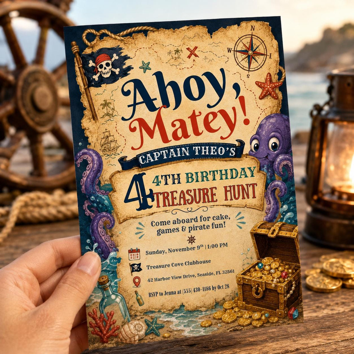 Pirate Map Birthday Invitation — invitation you personalize in Canva