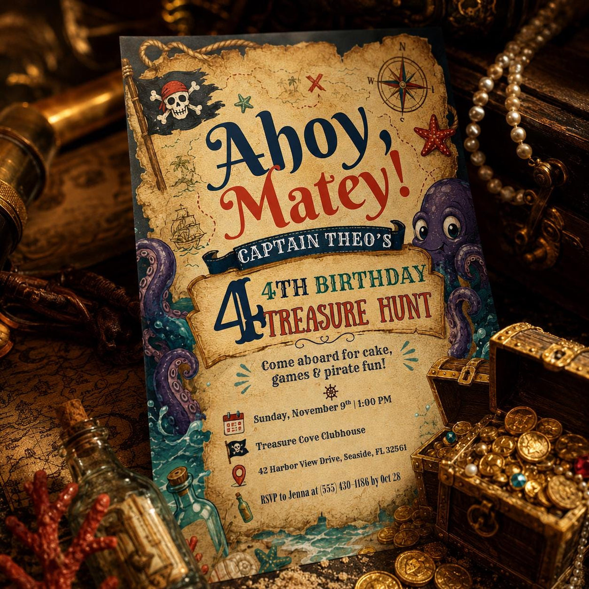 Pirate Map Birthday Invitation — digital invitation, instant download