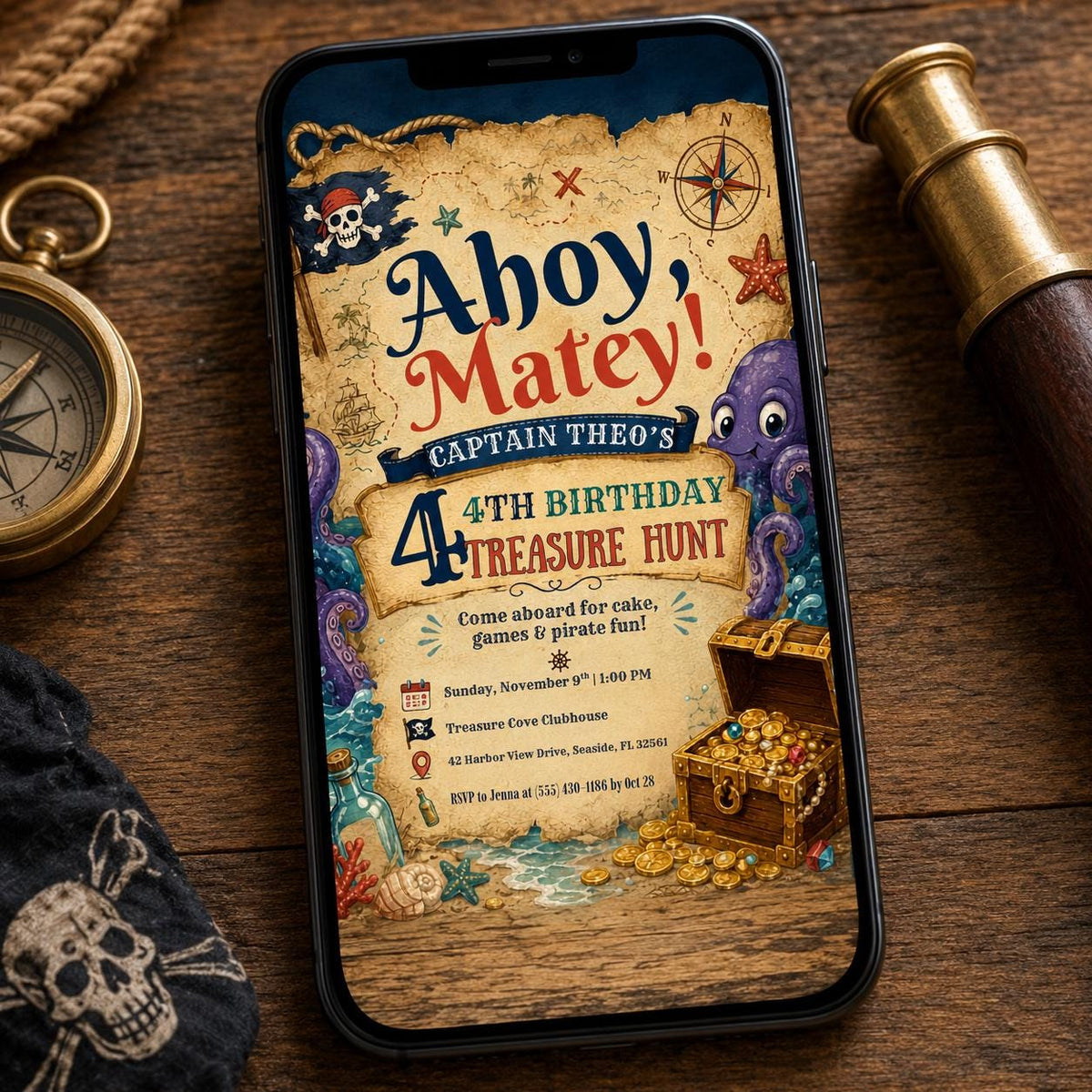Pirate Map Birthday Invitation — birthday party stationery by VoltBy