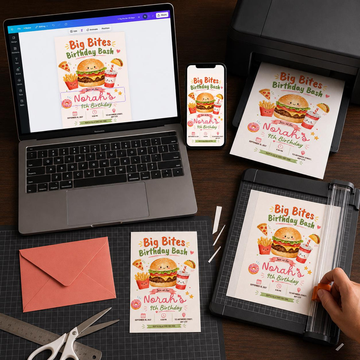 Pizza Fast Food 9th Birthday Invitation — print-ready 9th birthday party design from VoltBy