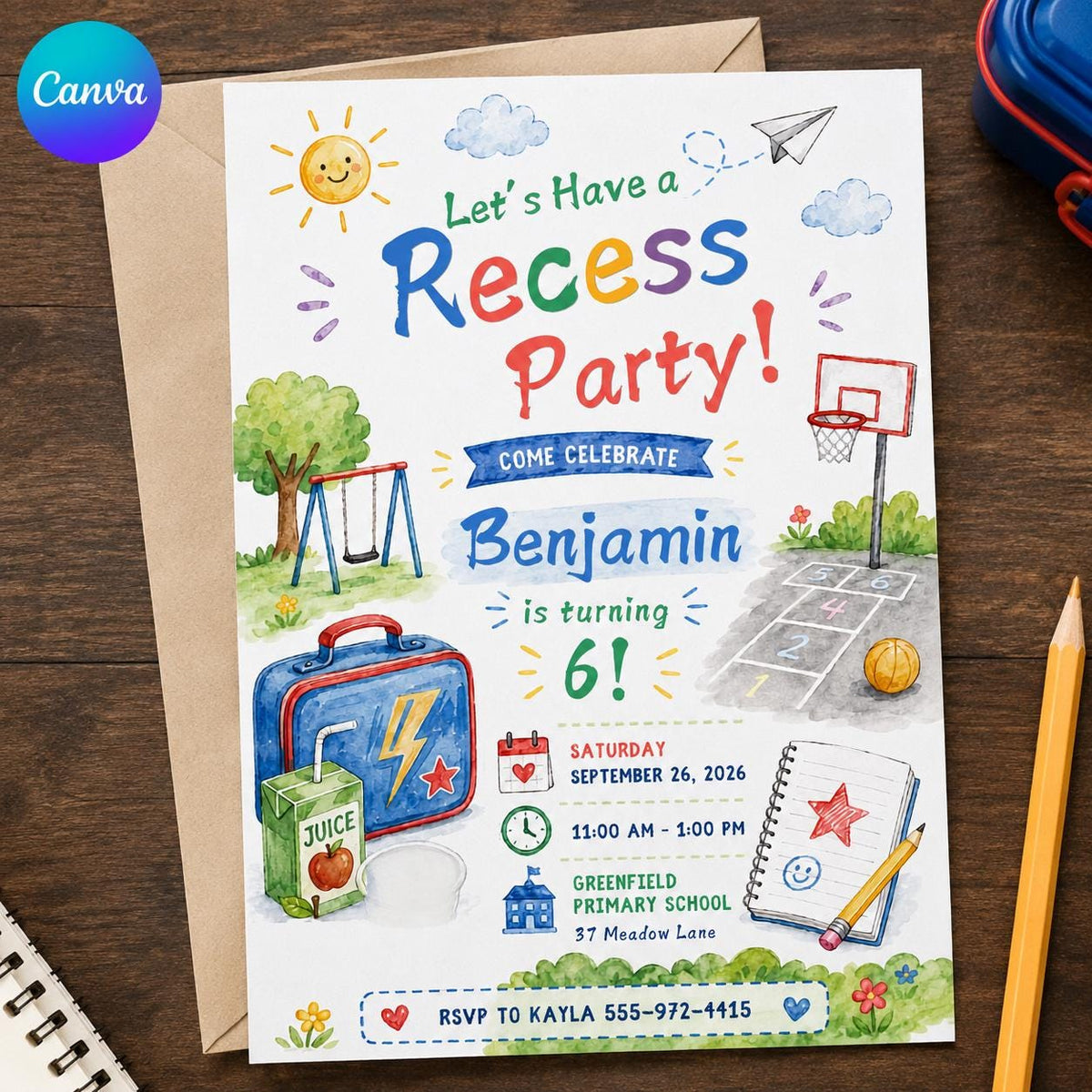 Playground 6th Birthday Invitation — editable Canva template