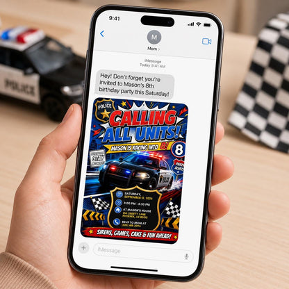 Police 8th Birthday Invitation for Boys — invitation you personalize in Canva