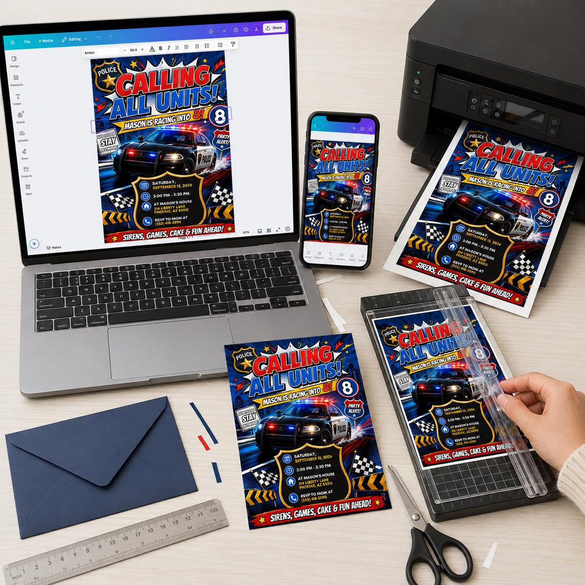 Police 8th Birthday Invitation for Boys — digital invitation, instant download