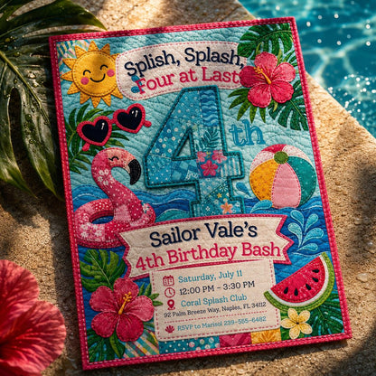 Pool Party 4th Birthday Invitation: 4th Birthday Girl Tropical Summer Swim — 4th birthday party stationery by VoltBy