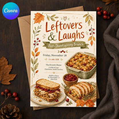 Post-Thanksgiving Brunch Invitation — editable Canva template