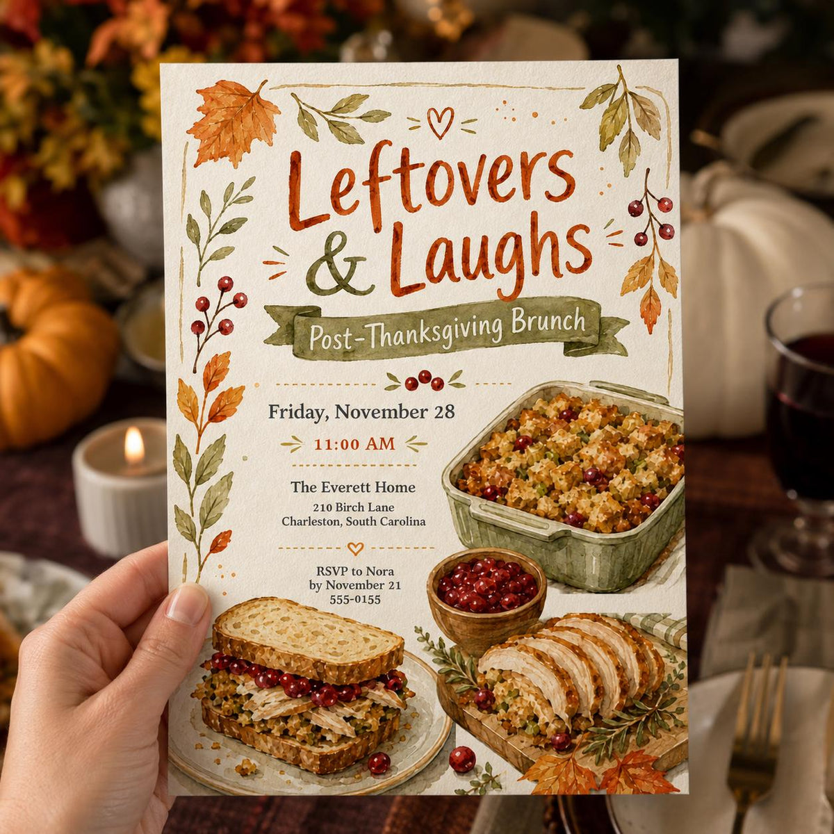 Post-Thanksgiving Brunch Invitation — print-ready Thanksgiving gathering design from VoltBy
