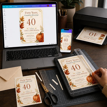 Pumpkin 40th Birthday Invitation — digital invitation, instant download