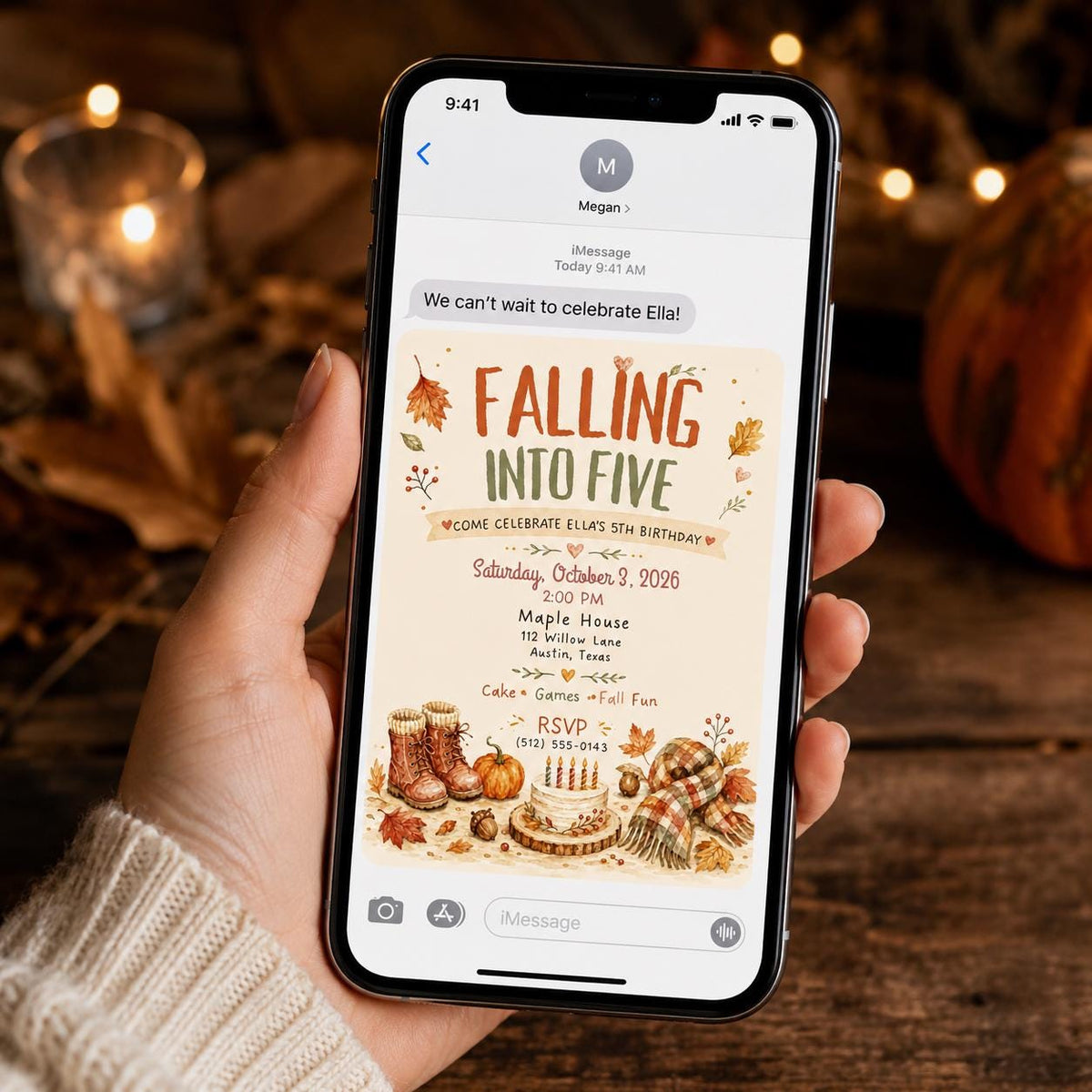 Pumpkin 5th Birthday Invitation Fall — invitation you personalize in Canva