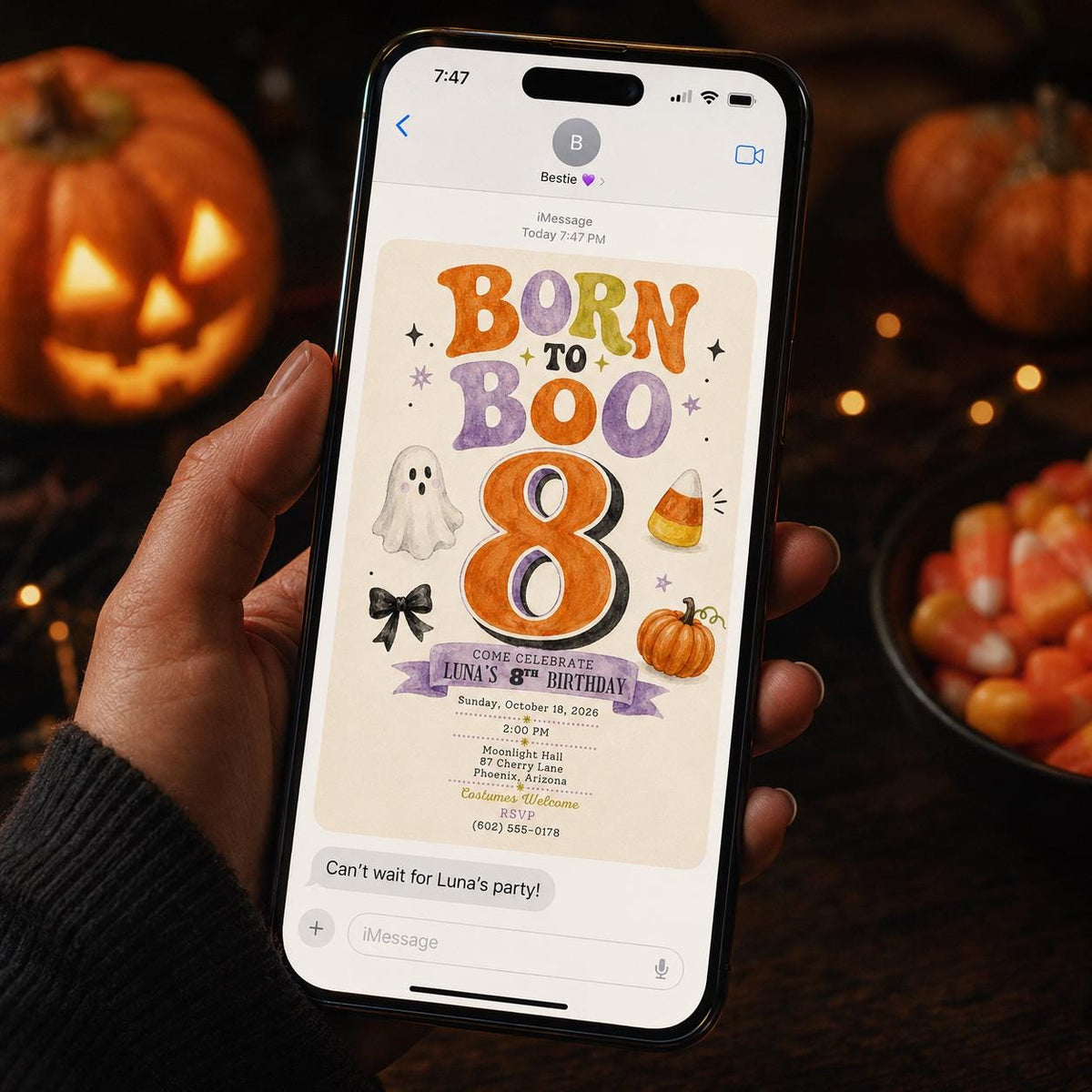 Pumpkin 8th Birthday Halloween Invitation — ghost design