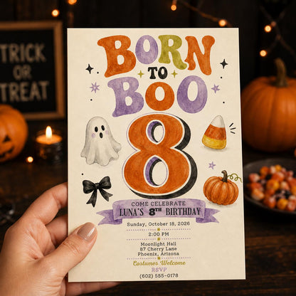 Pumpkin 8th Birthday Halloween Invitation — invitation you personalize in Canva