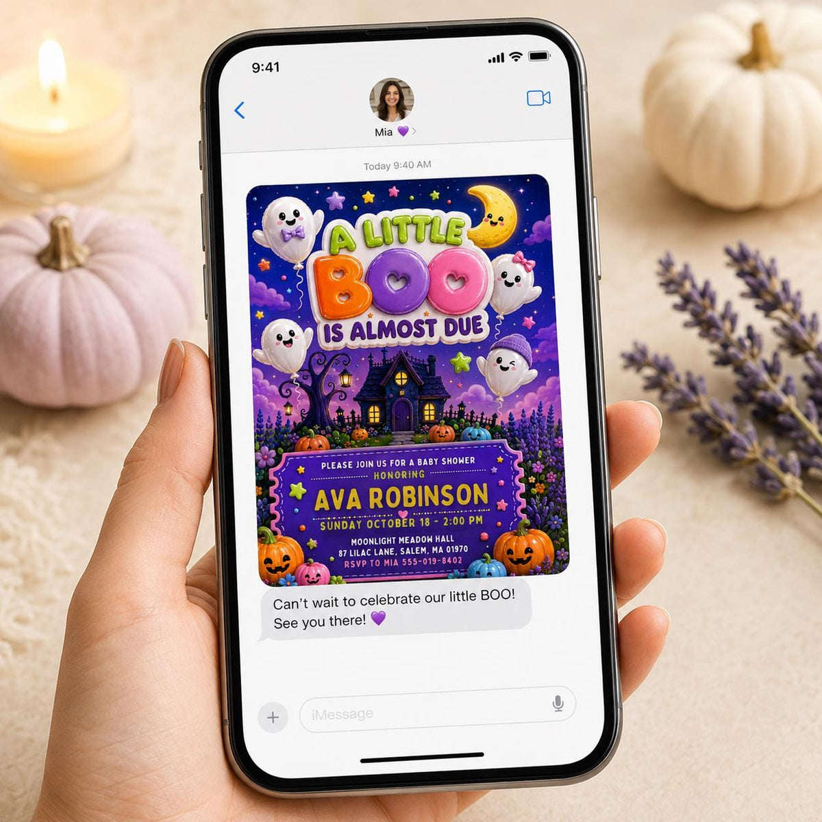 Pumpkin A Little Boo Baby Shower Invitation — ghost design