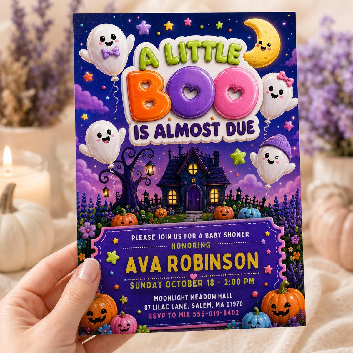 Pumpkin A Little Boo Baby Shower Invitation — invitation you personalize in Canva