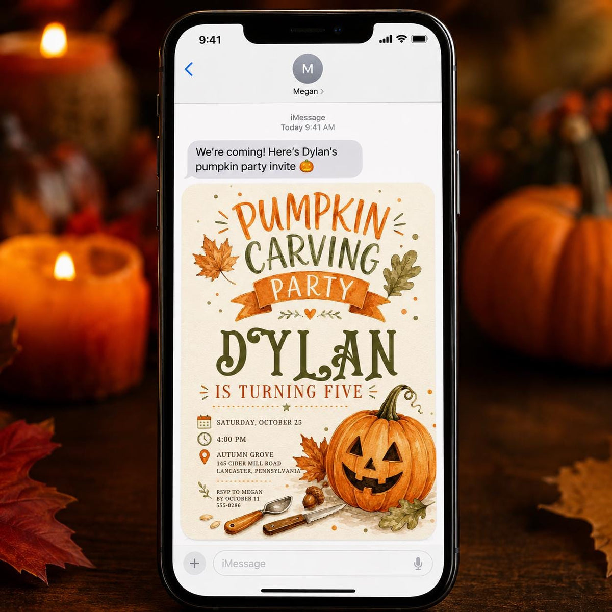 Pumpkin Carving Party Invitation: 5th Birthday Fall Party — invitation you personalize in Canva