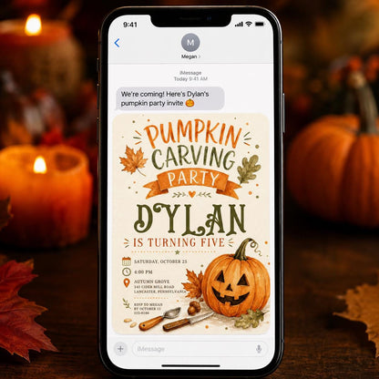 Pumpkin Carving Party Invitation: 5th Birthday Fall Party — invitation you personalize in Canva