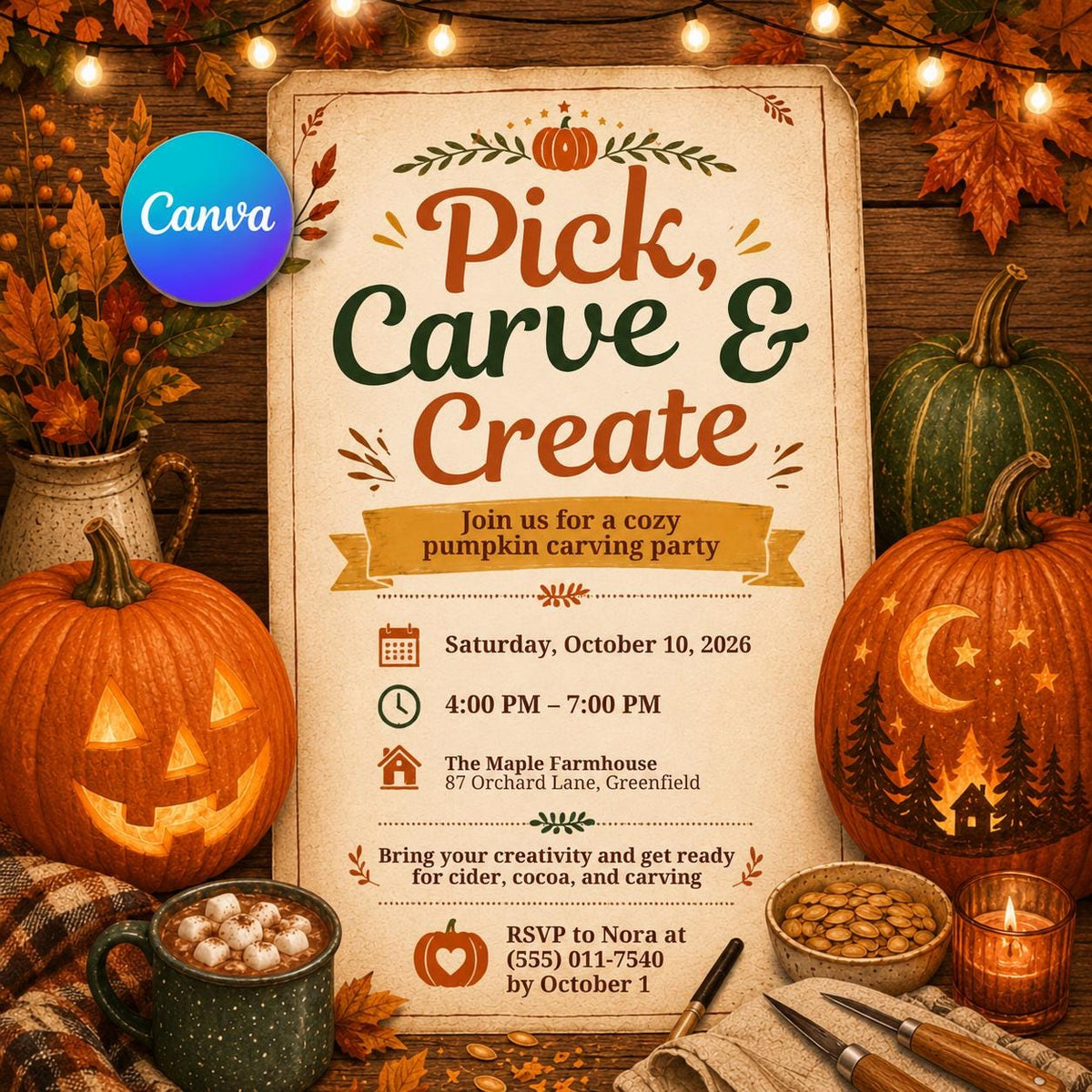 Pumpkin Carving Party Invitation: Fall Autumn — invitation you personalize in Canva