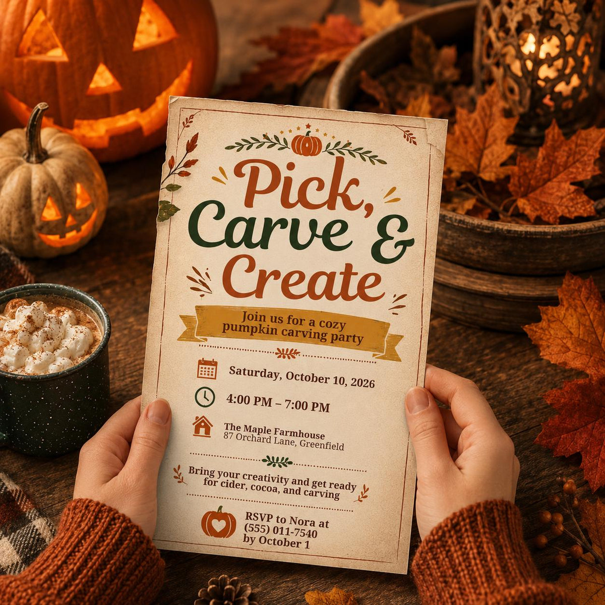 Pumpkin Carving Party Invitation: Fall Autumn — digital invitation, instant download