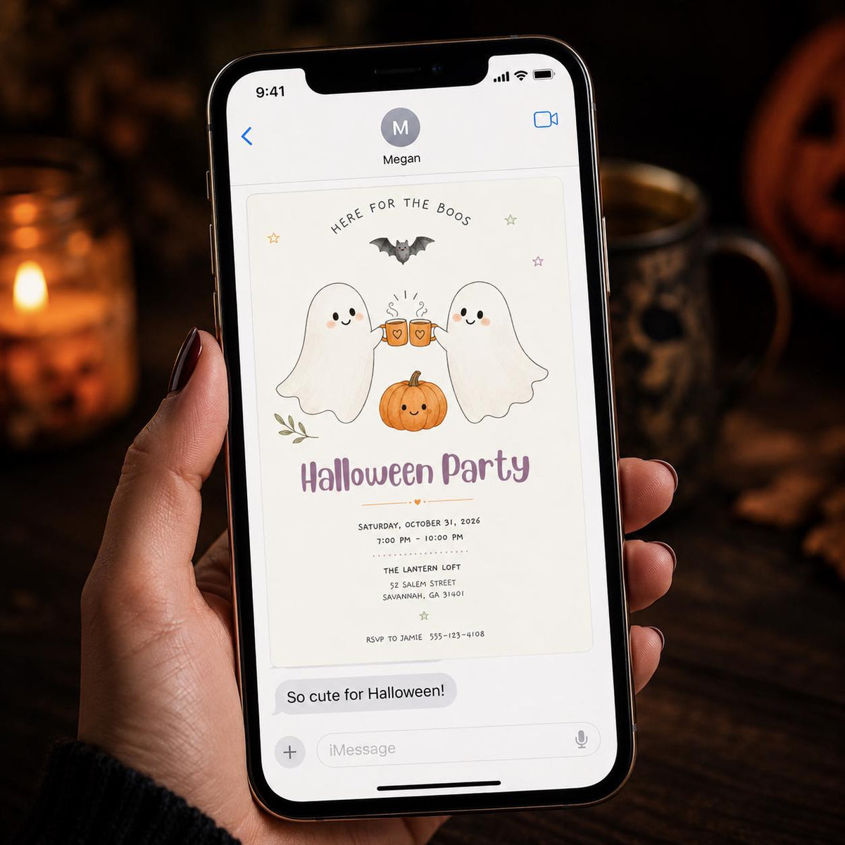 Pumpkin Cute Ghost Halloween Party Invitation — invitation you personalize in Canva