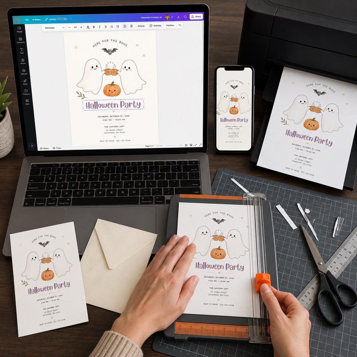 Pumpkin Cute Ghost Halloween Party Invitation — digital invitation, instant download