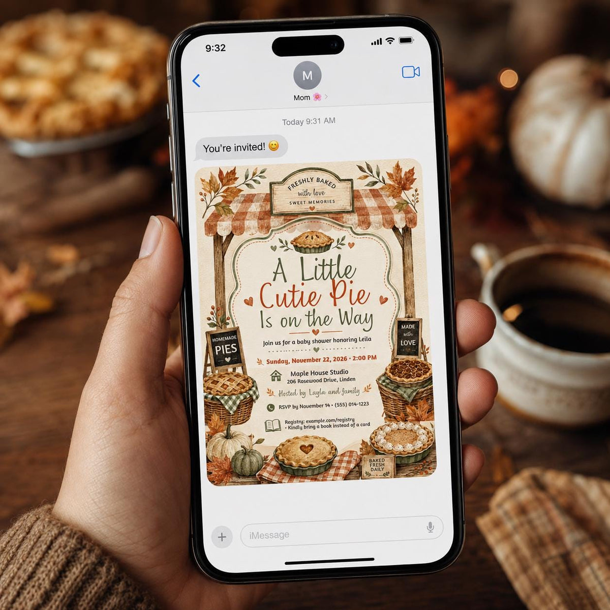 Pumpkin Cutie Pie Baby Shower Invitation — digital invitation, instant download
