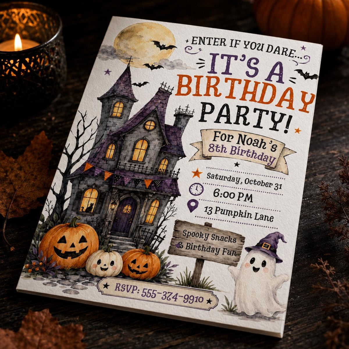 Pumpkin Halloween 8th Birthday Invitation — invitation you personalize in Canva