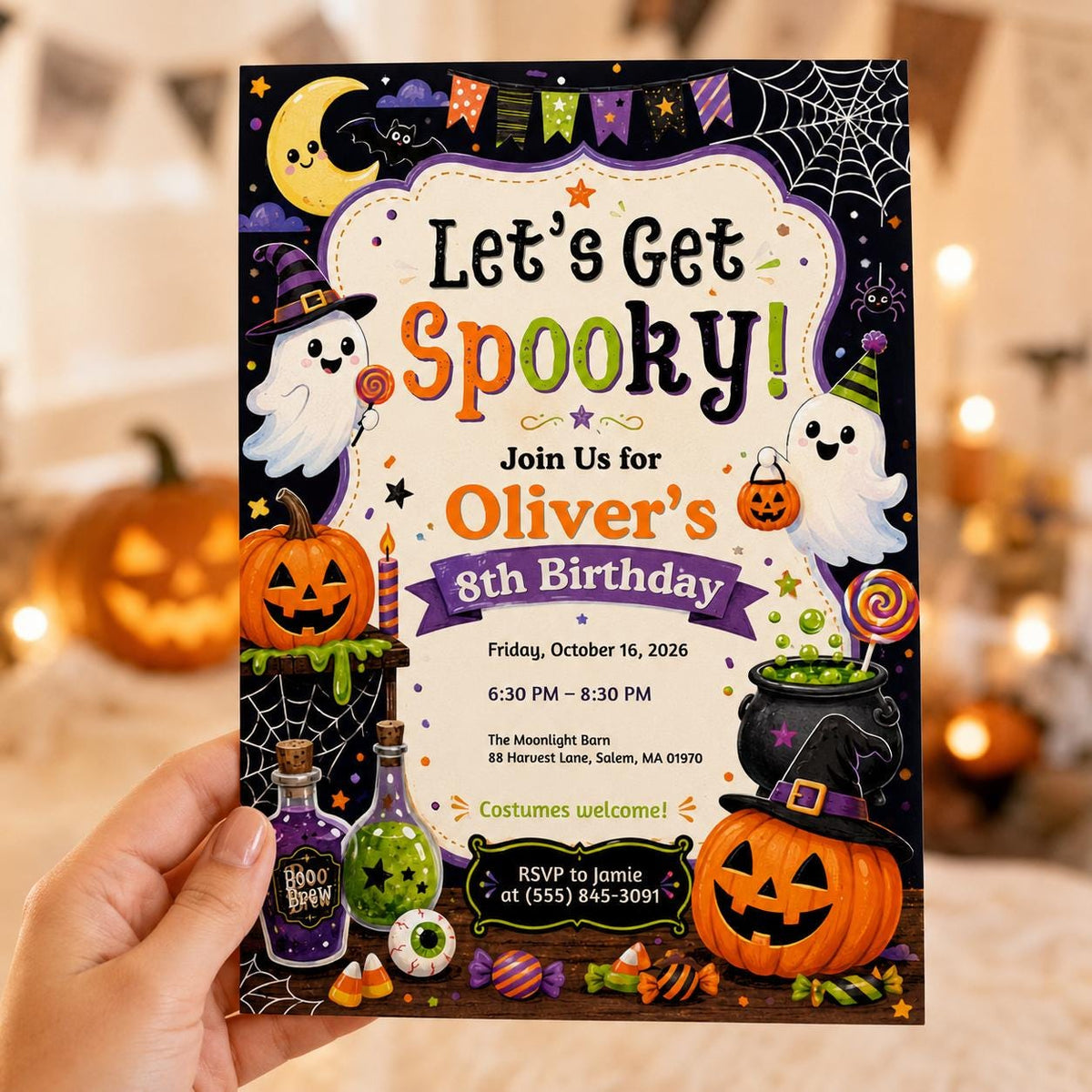 Pumpkin Halloween Birthday Invitation — ghost design