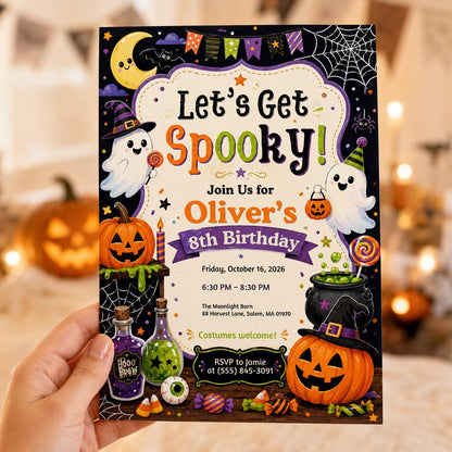 Pumpkin Halloween Birthday Invitation — ghost design
