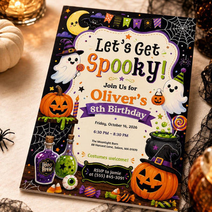 Pumpkin Halloween Birthday Invitation — print-ready birthday party design from VoltBy