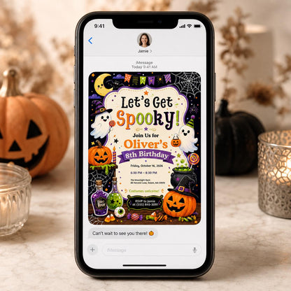 Pumpkin Halloween Birthday Invitation — digital invitation, instant download