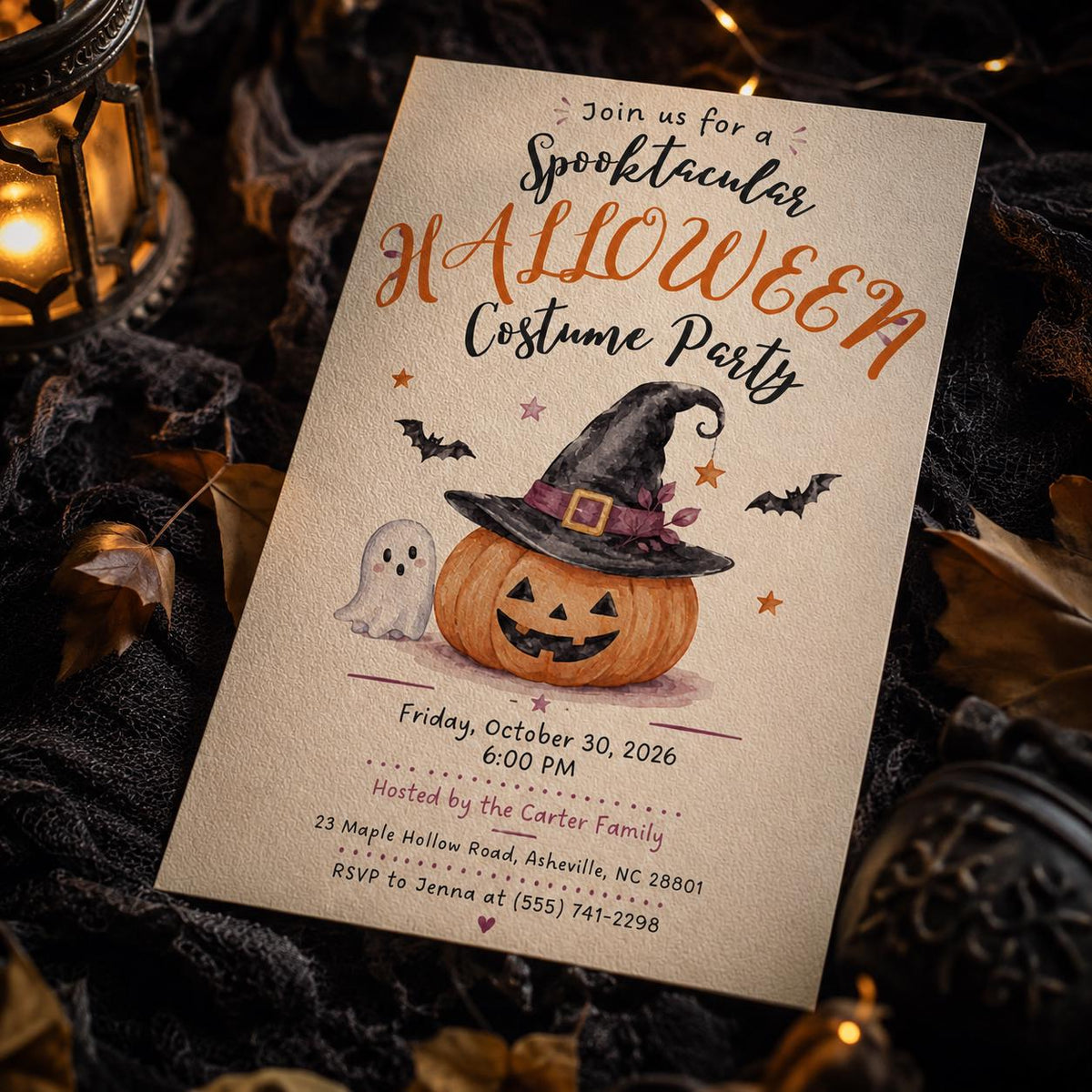 Pumpkin Halloween Costume Party Invitation — ghost design