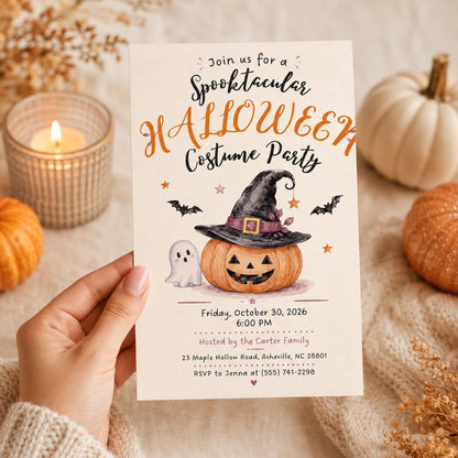 Pumpkin Halloween Costume Party Invitation — print-ready Halloween party design from VoltBy
