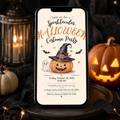 Pumpkin Halloween Costume Party Invitation — digital invitation, instant download