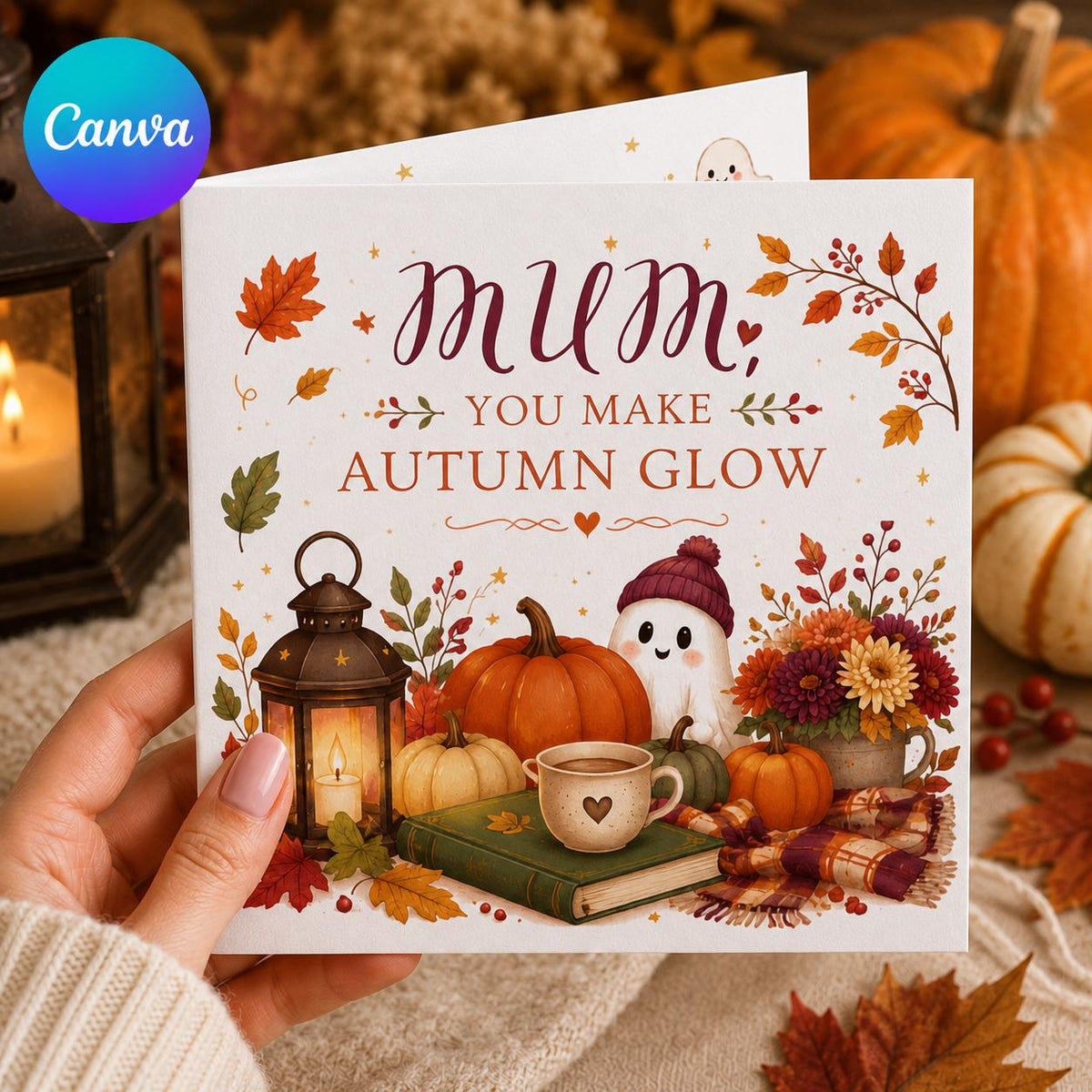 Pumpkin Halloween Greeting Card for Mum — editable Canva template