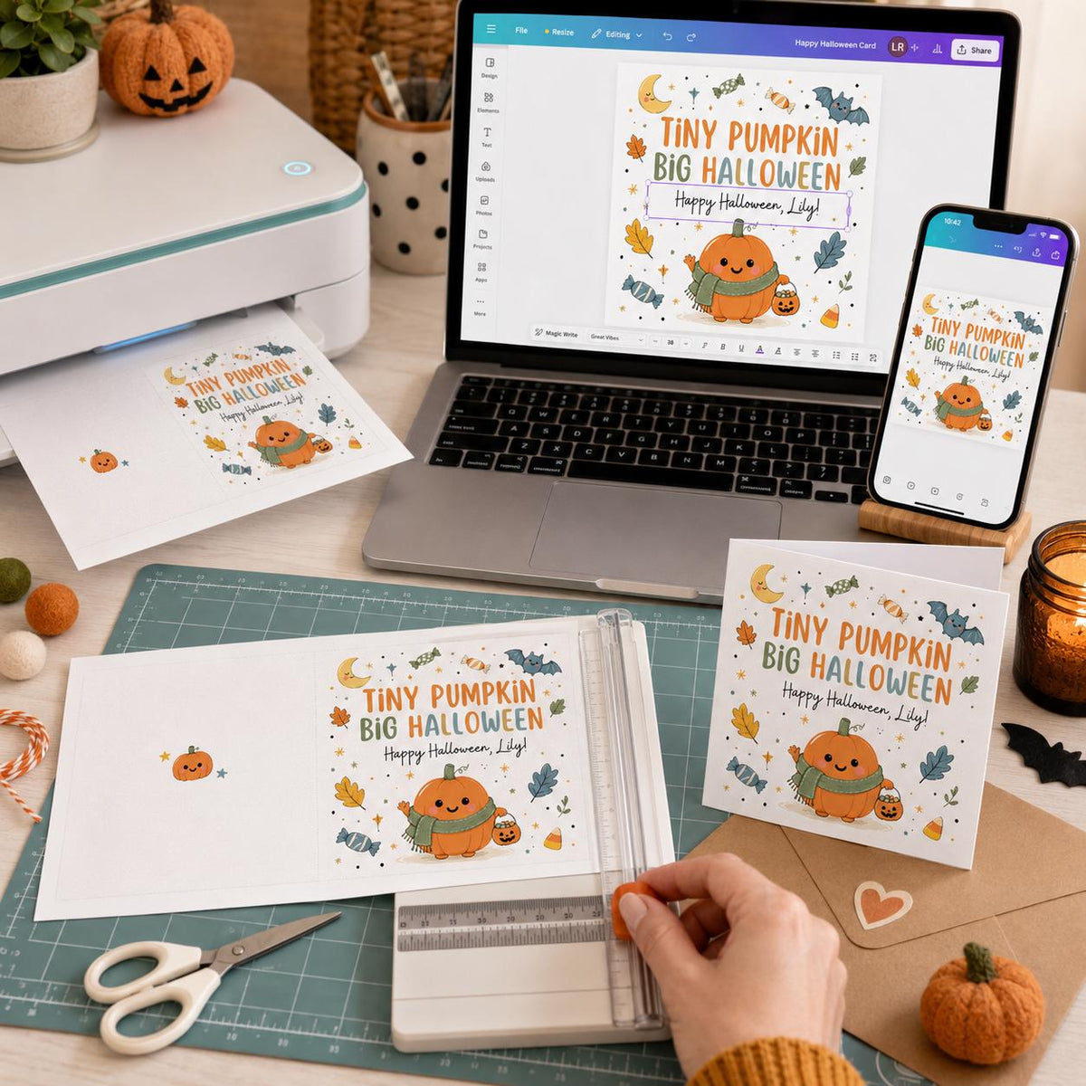 Pumpkin Kids Halloween Greeting Card — digital greeting card, instant download