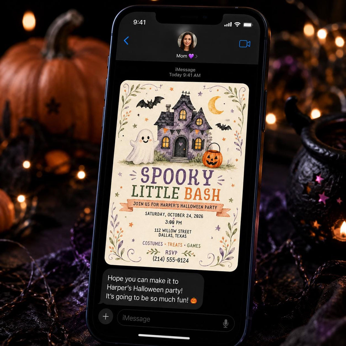 Pumpkin Kids Halloween Party Invitation: Spooky Little Bash Haunted House — ghost design