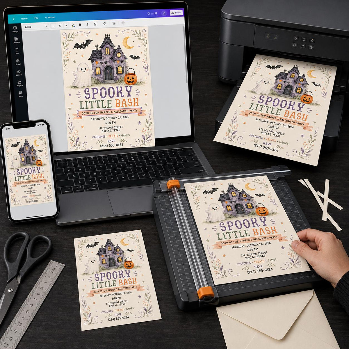 Pumpkin Kids Halloween Party Invitation: Spooky Little Bash Haunted House — print-ready Halloween party design from VoltBy